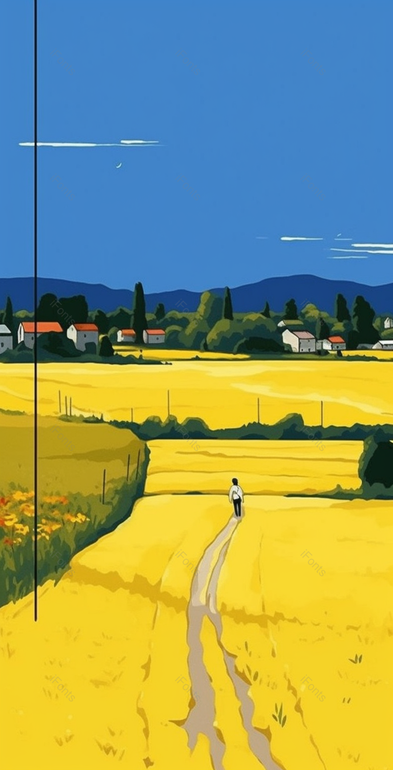 金色的风景画面丰收秋人物道路手绘,插画/手绘图,插画/手绘图库,插画/手绘图下载,插画/手绘